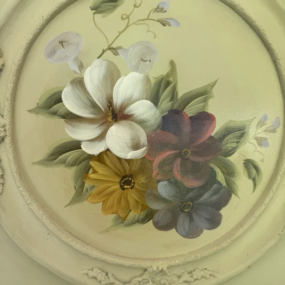 Vintage‎ Hand-painted Floral Wall Art Plaque - Cottagecore Ornate Frame